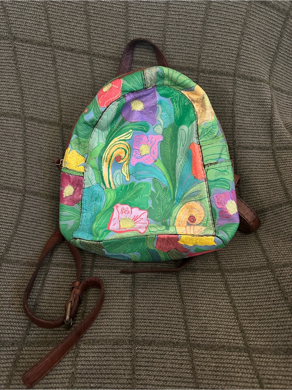 American Leather Co. Floral Multicolor Handpainted Mini Backpack Purse Artsy